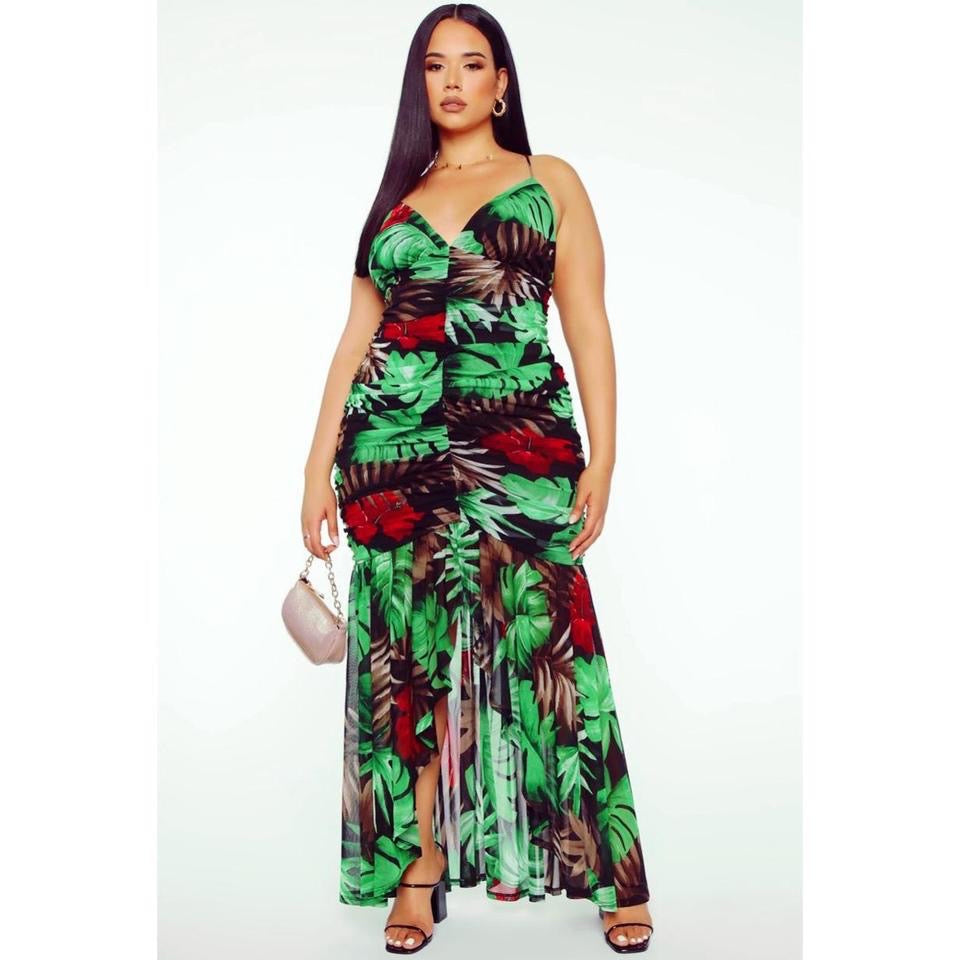 Tropic Romance Ruched Maxi Dress