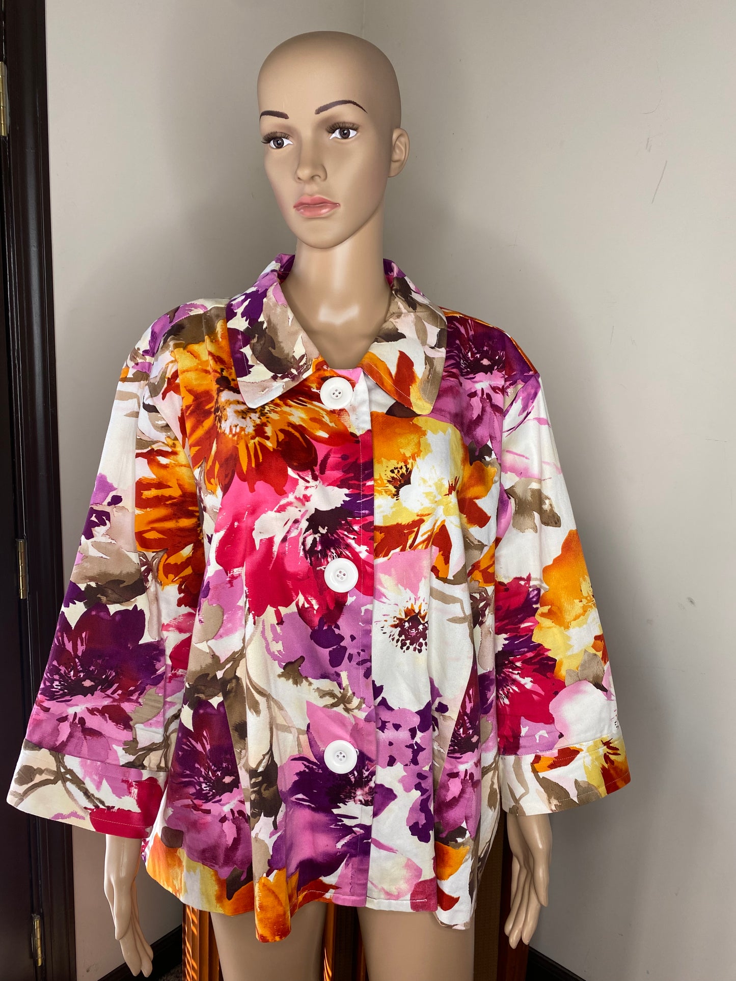 Lane Bryant 3 Button Collared Multicolor Floral Blazer