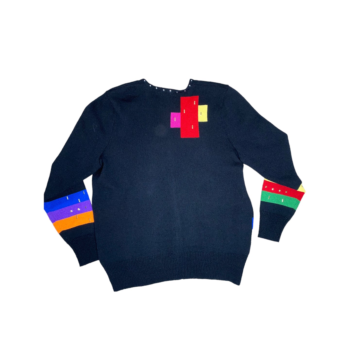 Embellished Crew Neck Color Block Sweater