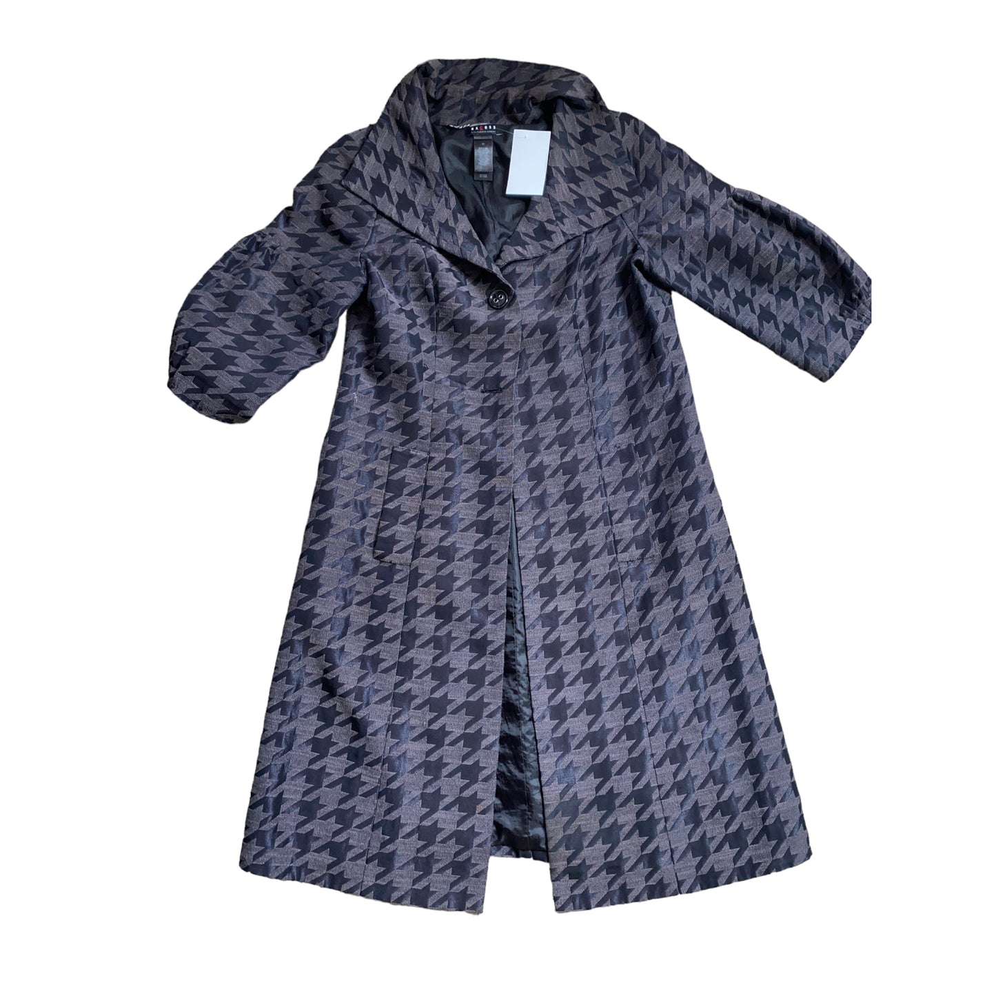 Black/Grey Houndstooth Mid Length Coat