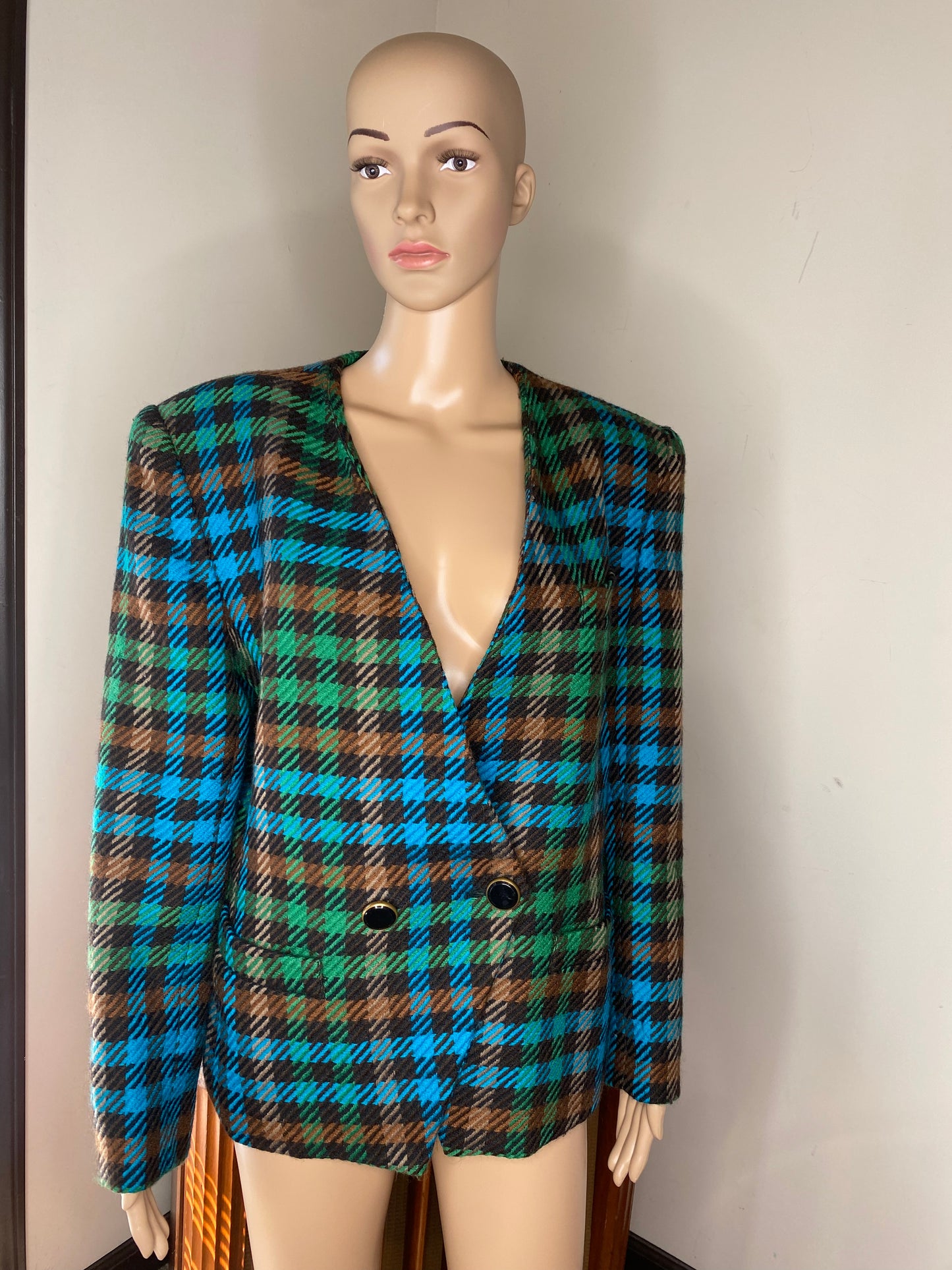 Turquoise Plaid Blazer