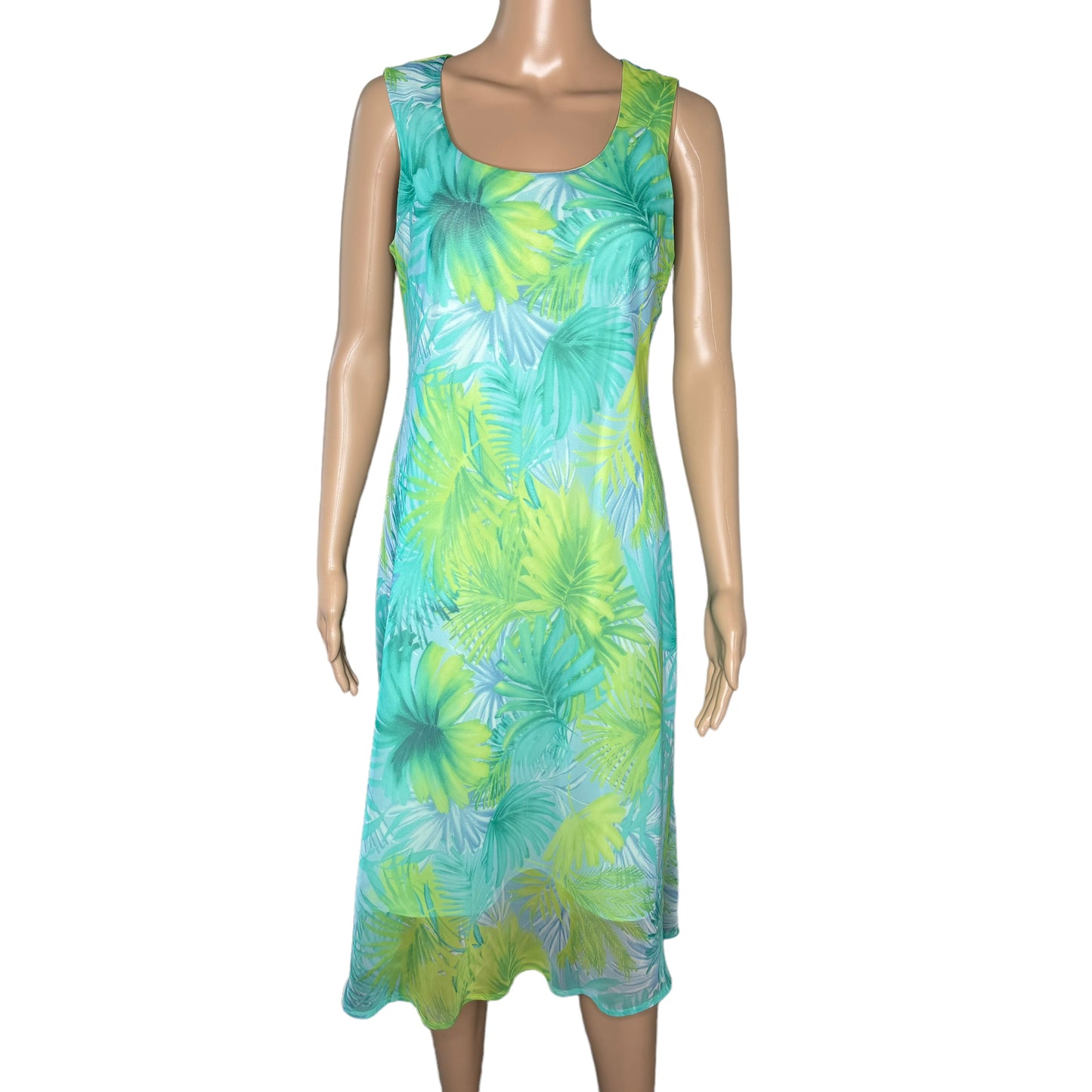 Vintage Blue and Green Sundress with Matching Sheer Top
