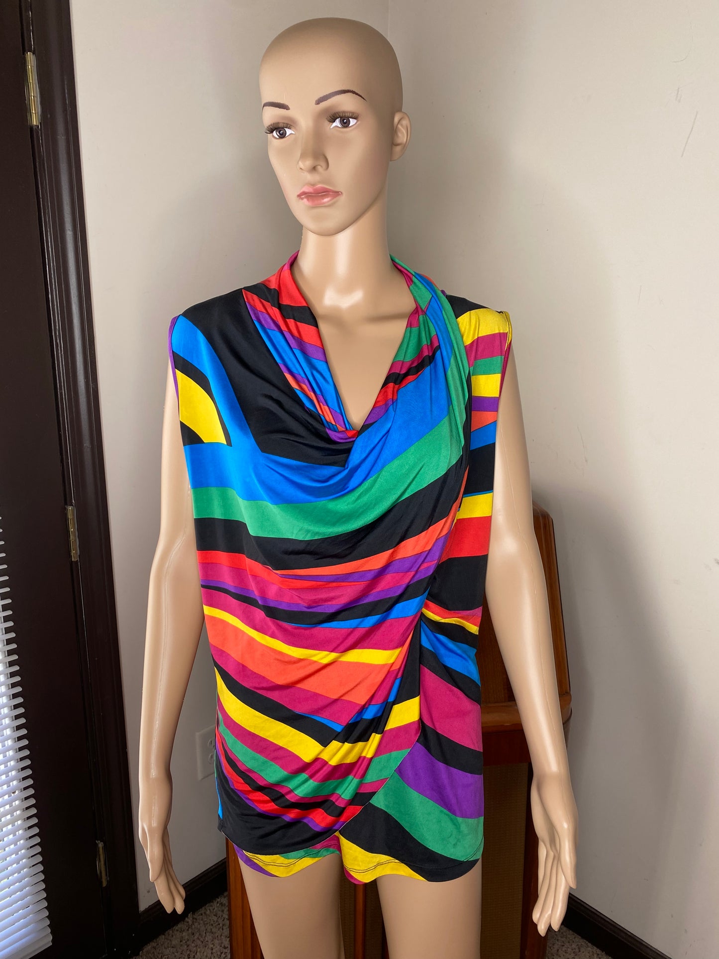 Rainbow Cowl Neck Ruched Tank Top
