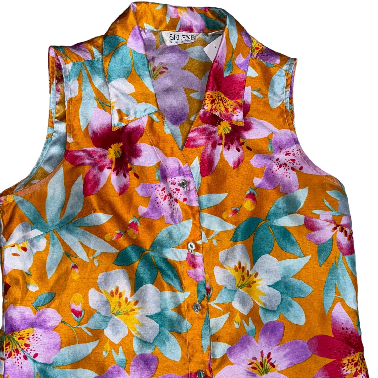 Orange Pink Floral Sleeveless Top