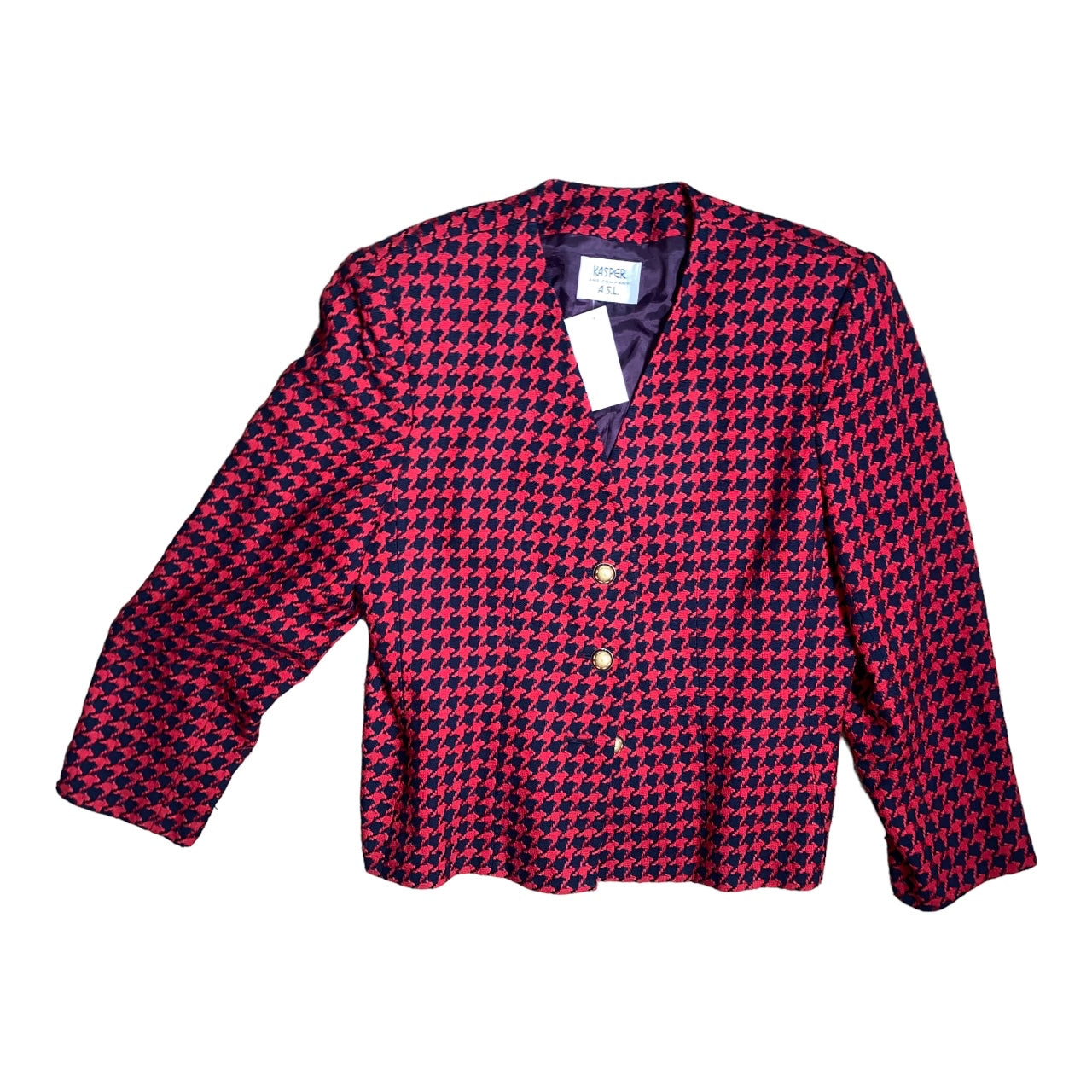 Red Wool Blend Tweed Houndstooth Blazer