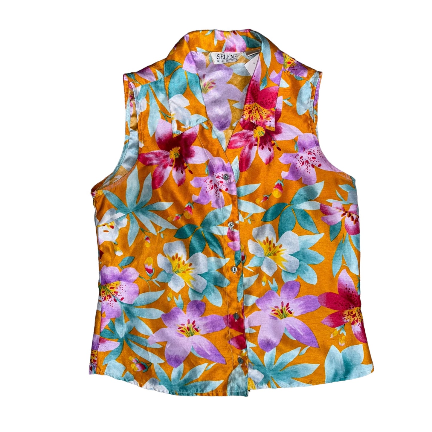 Orange Pink Floral Sleeveless Top