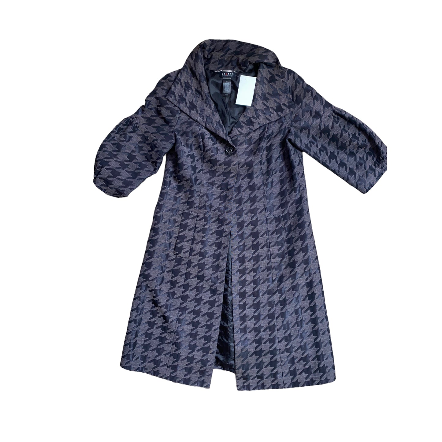 Black/Grey Houndstooth Mid Length Coat