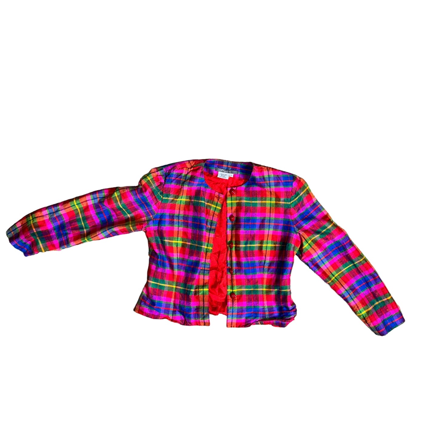 Maggy Rainbow Plaid Silk Button Down Front Blazer Jacket