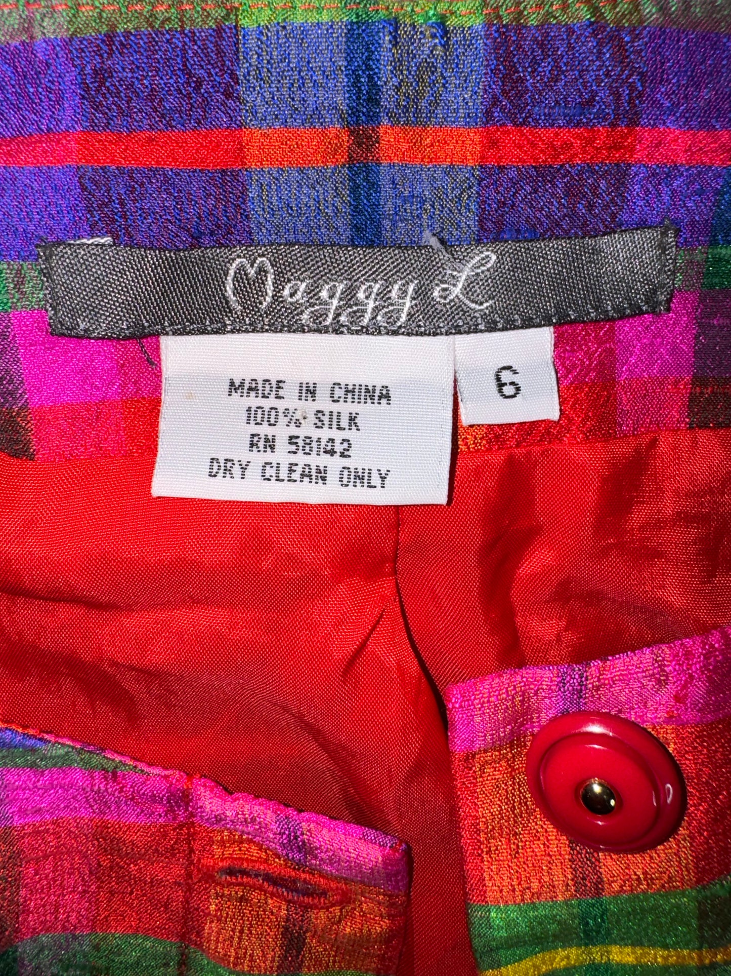 Maggy Rainbow Plaid Silk Button Down Front Blazer Jacket