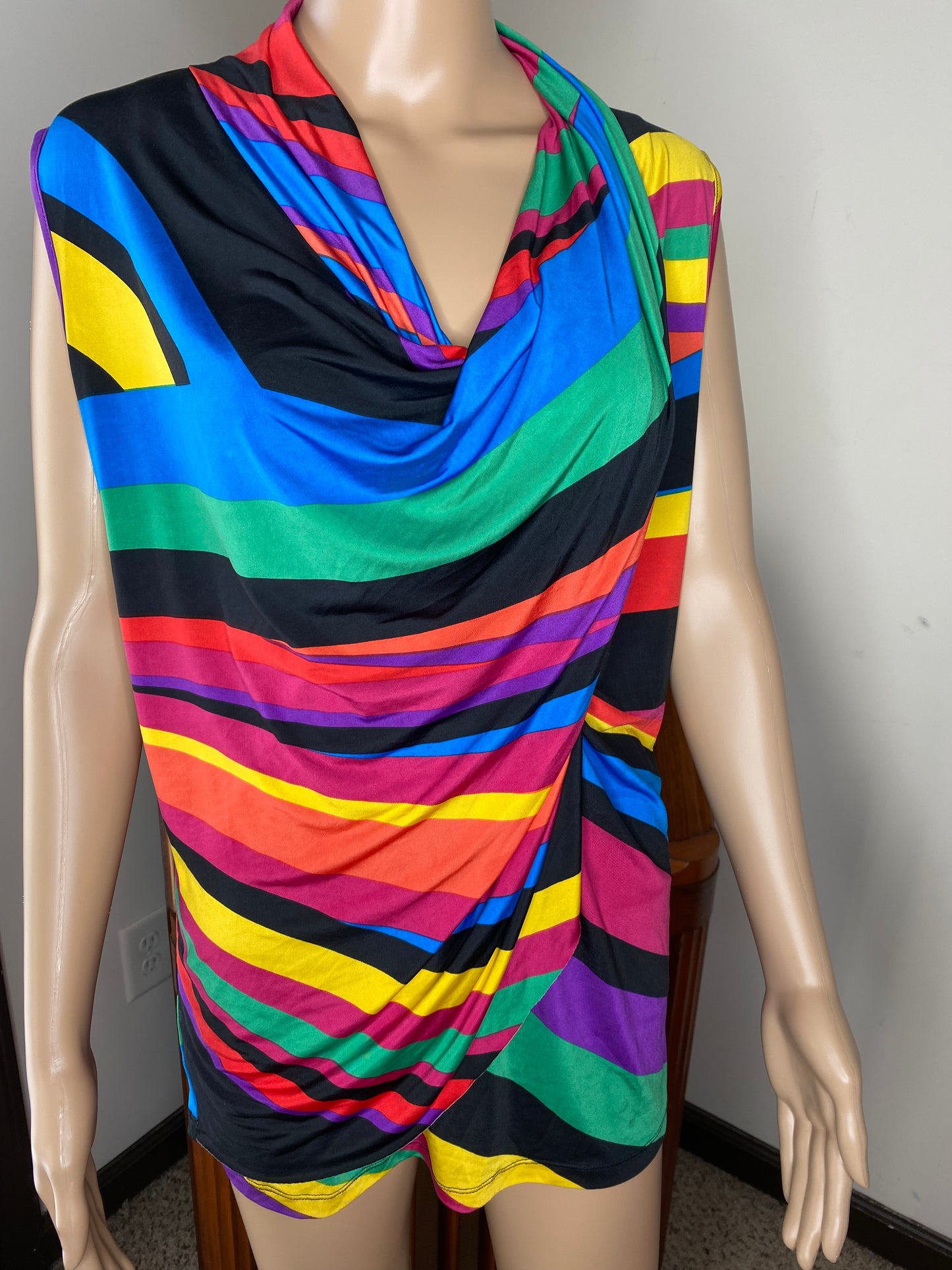 Rainbow Cowl Neck Ruched Tank Top