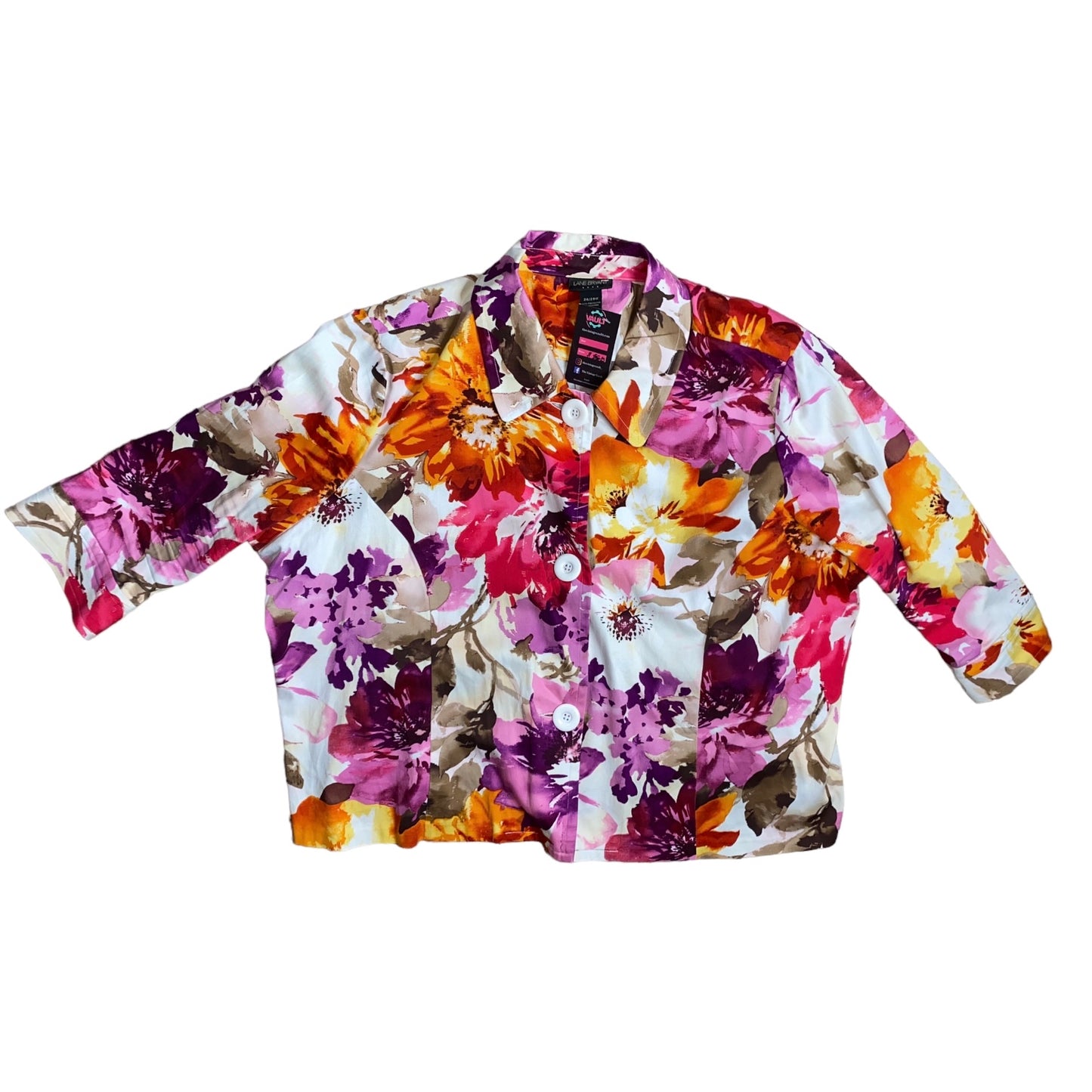 Lane Bryant 3 Button Collared Multicolor Floral Blazer