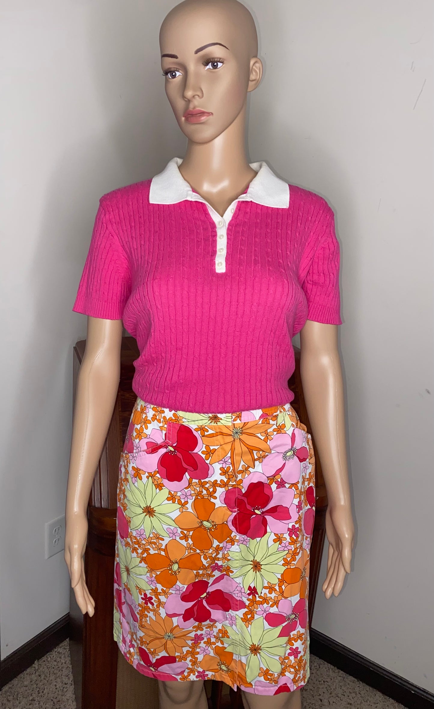 Pink Contrast Trim Polo Shirt