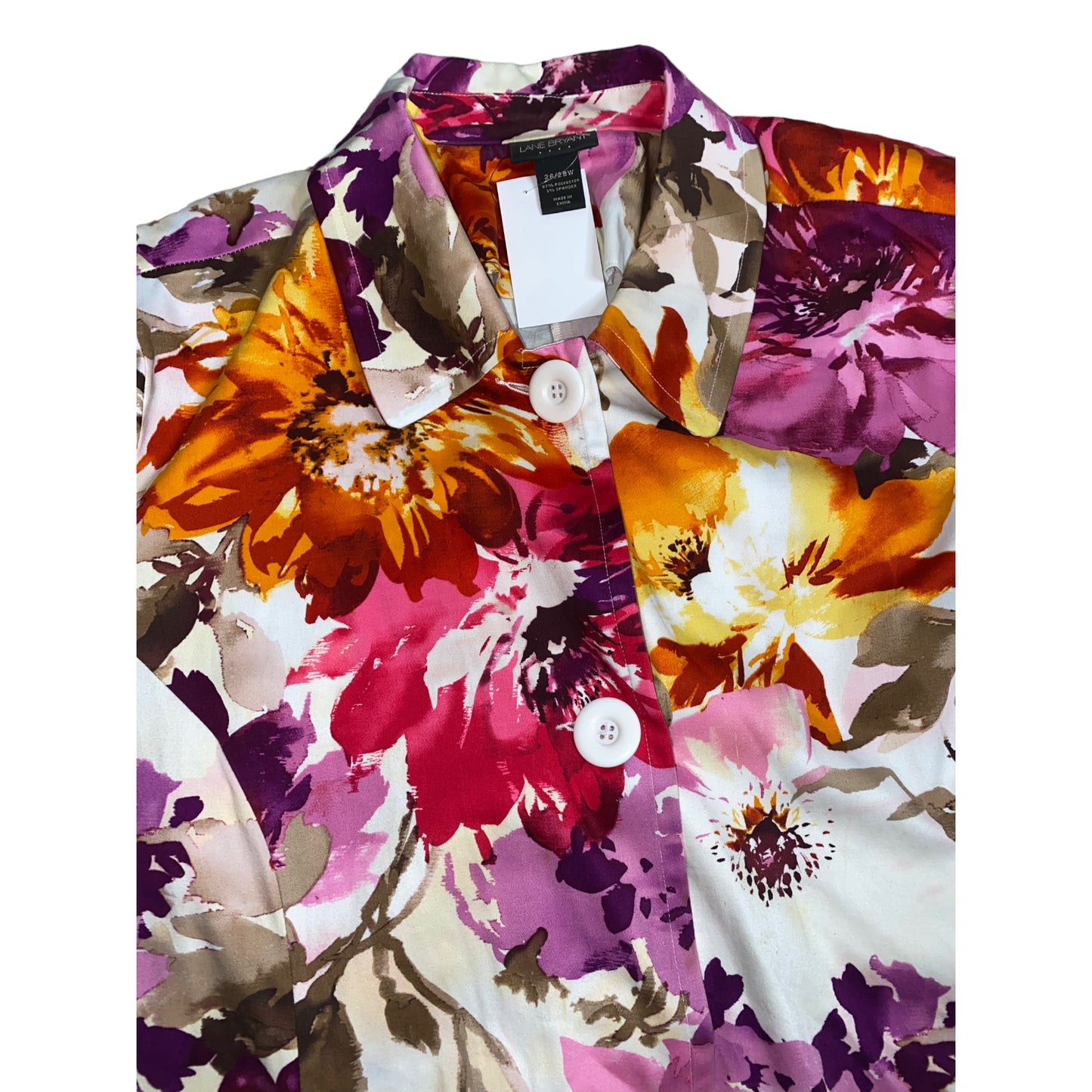 Lane Bryant 3 Button Collared Multicolor Floral Blazer