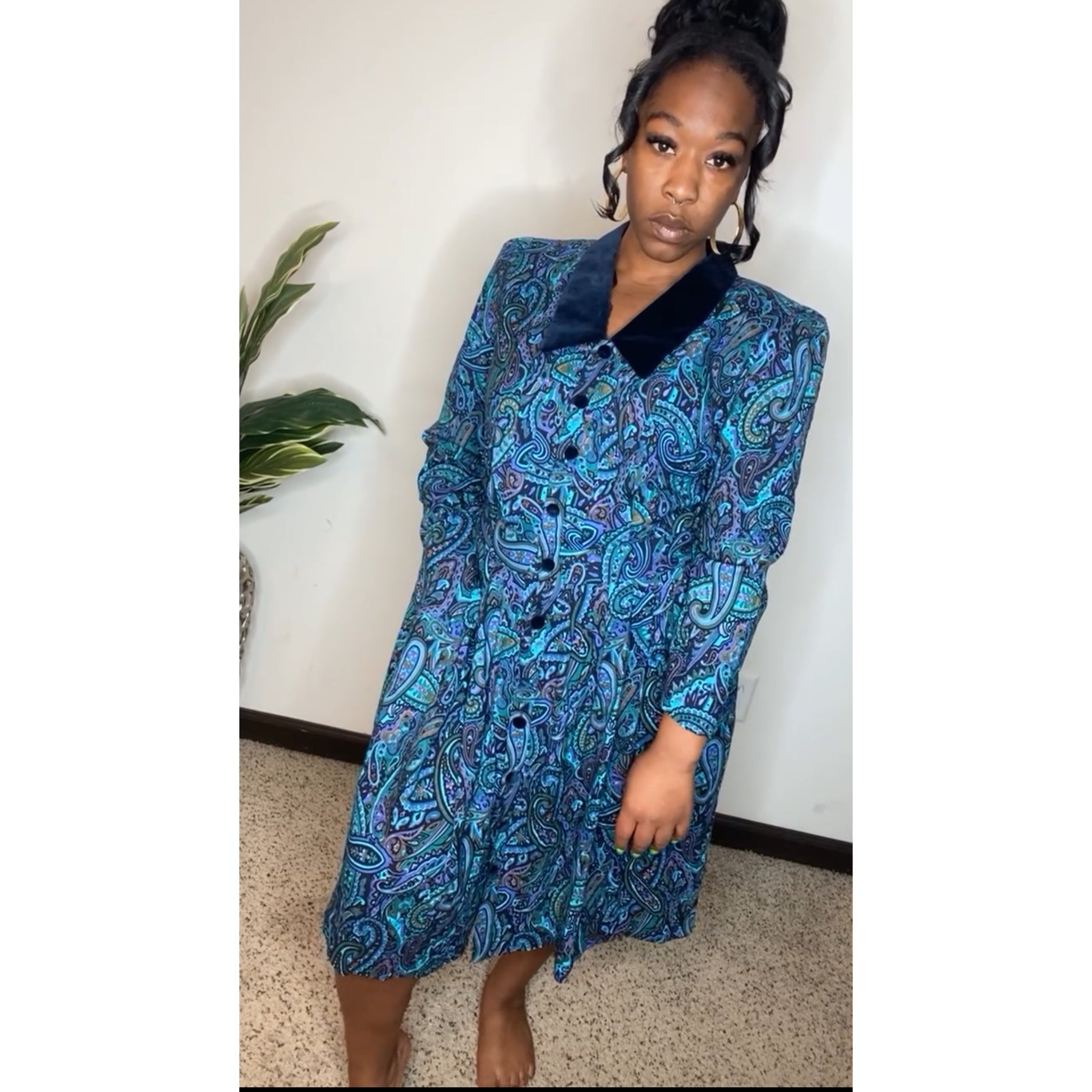blue paisley shirt dress Belted Print Midi Shirt Dress Patriotic Paisley Wave