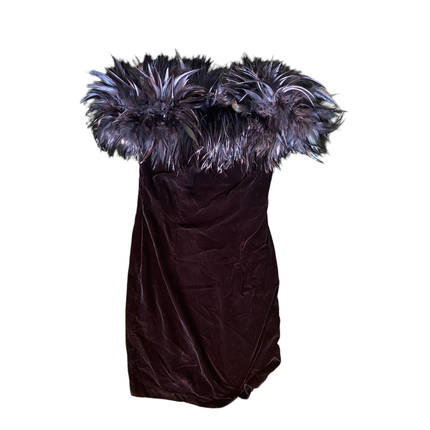 Vintage Dave and Johnny Inky Black Velvet Showgirl Dress Feather Trim