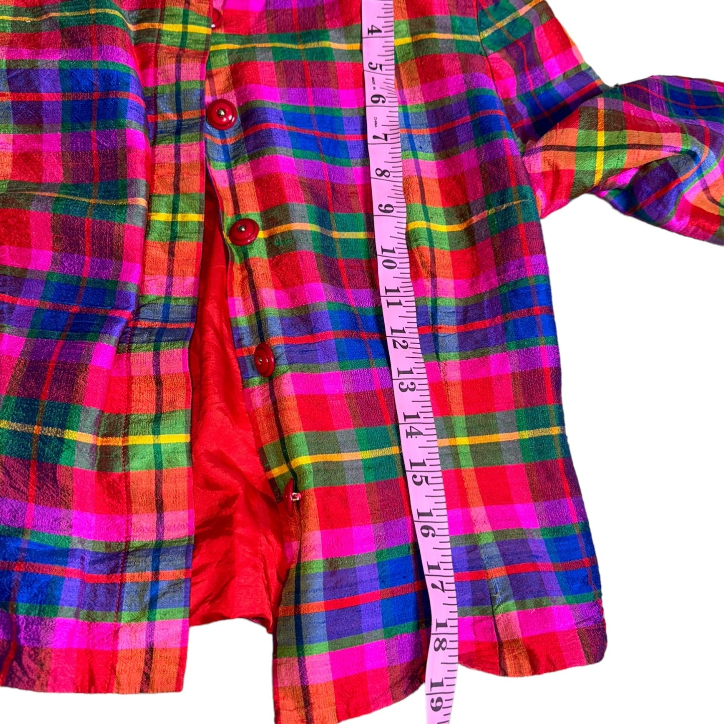Maggy Rainbow Plaid Silk Button Down Front Blazer Jacket