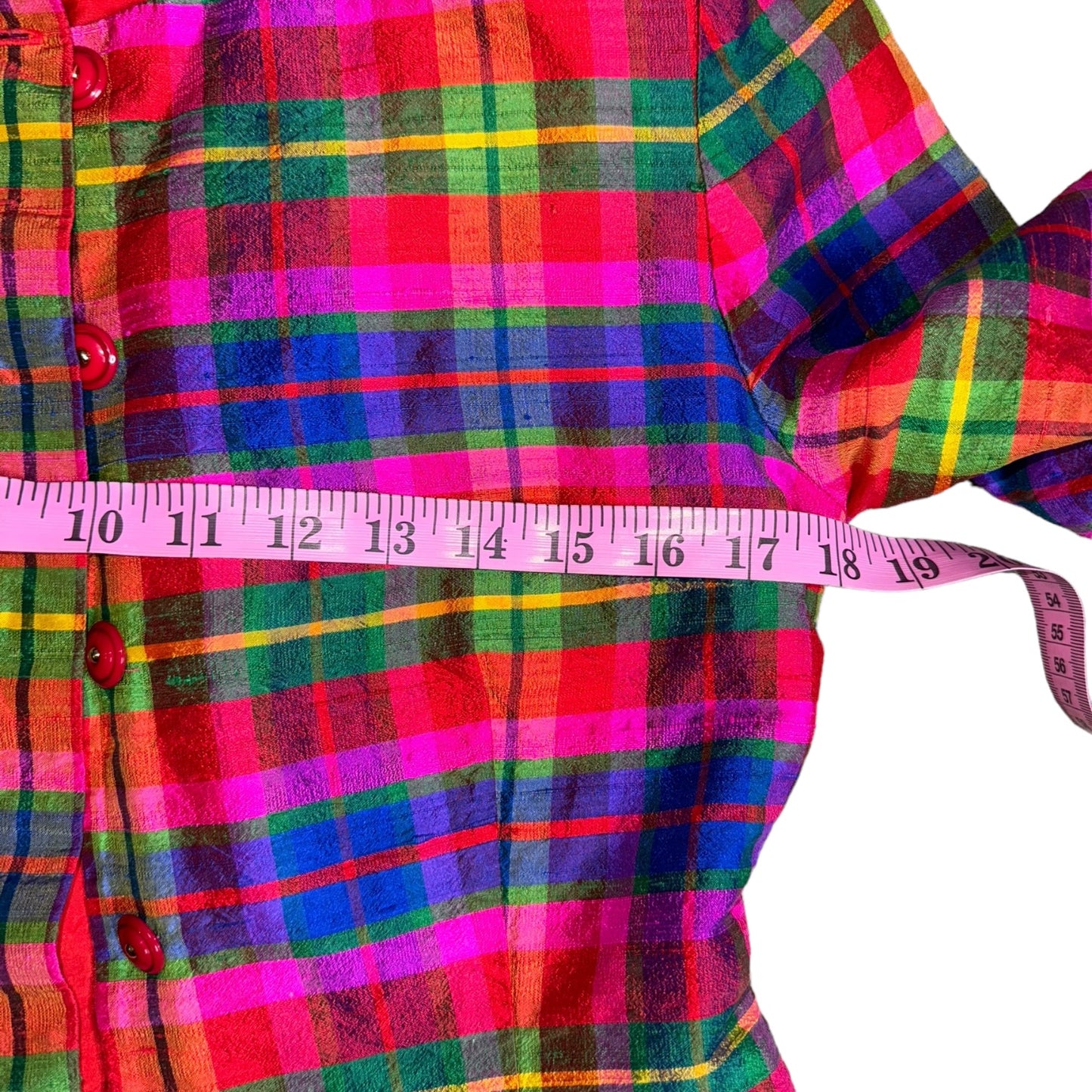 Maggy Rainbow Plaid Silk Button Down Front Blazer Jacket