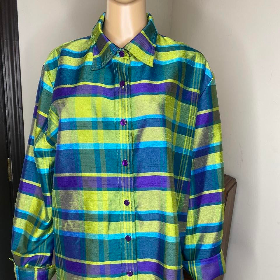 Green & Purple Plaid Top