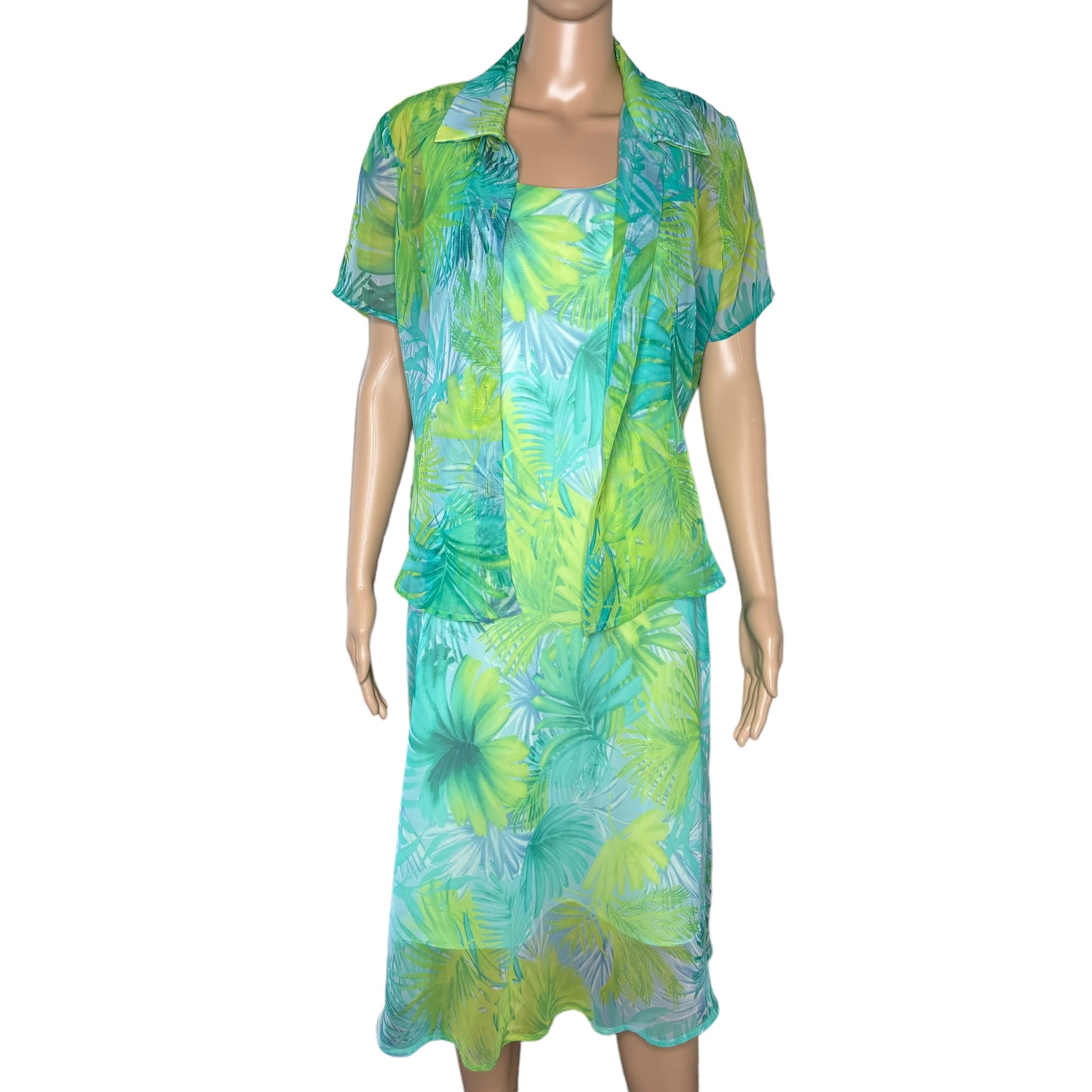Vintage Blue and Green Sundress with Matching Sheer Top