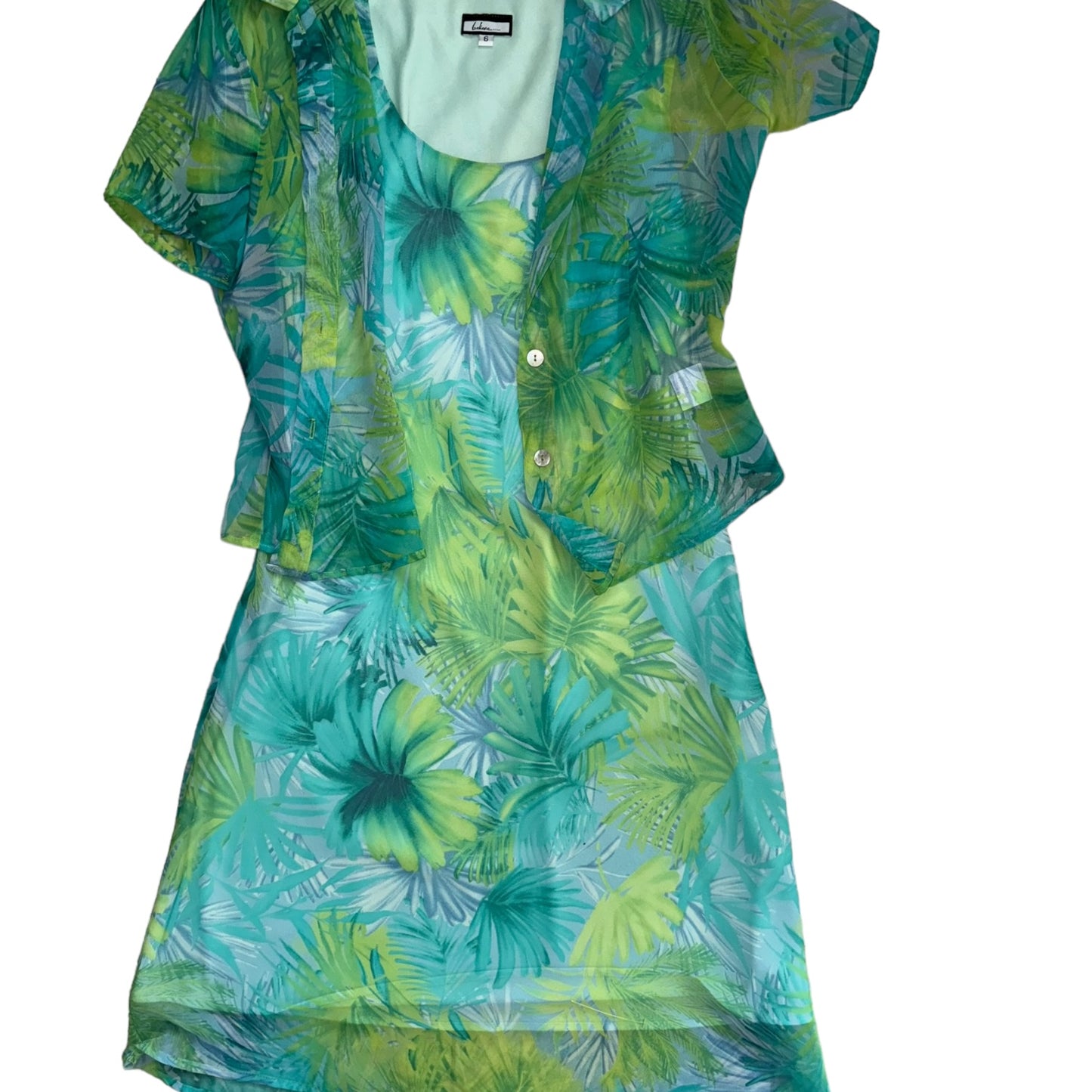 Vintage Blue and Green Sundress with Matching Sheer Top