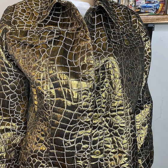 Gold Embroidered Crocodile Metallic Jacket
