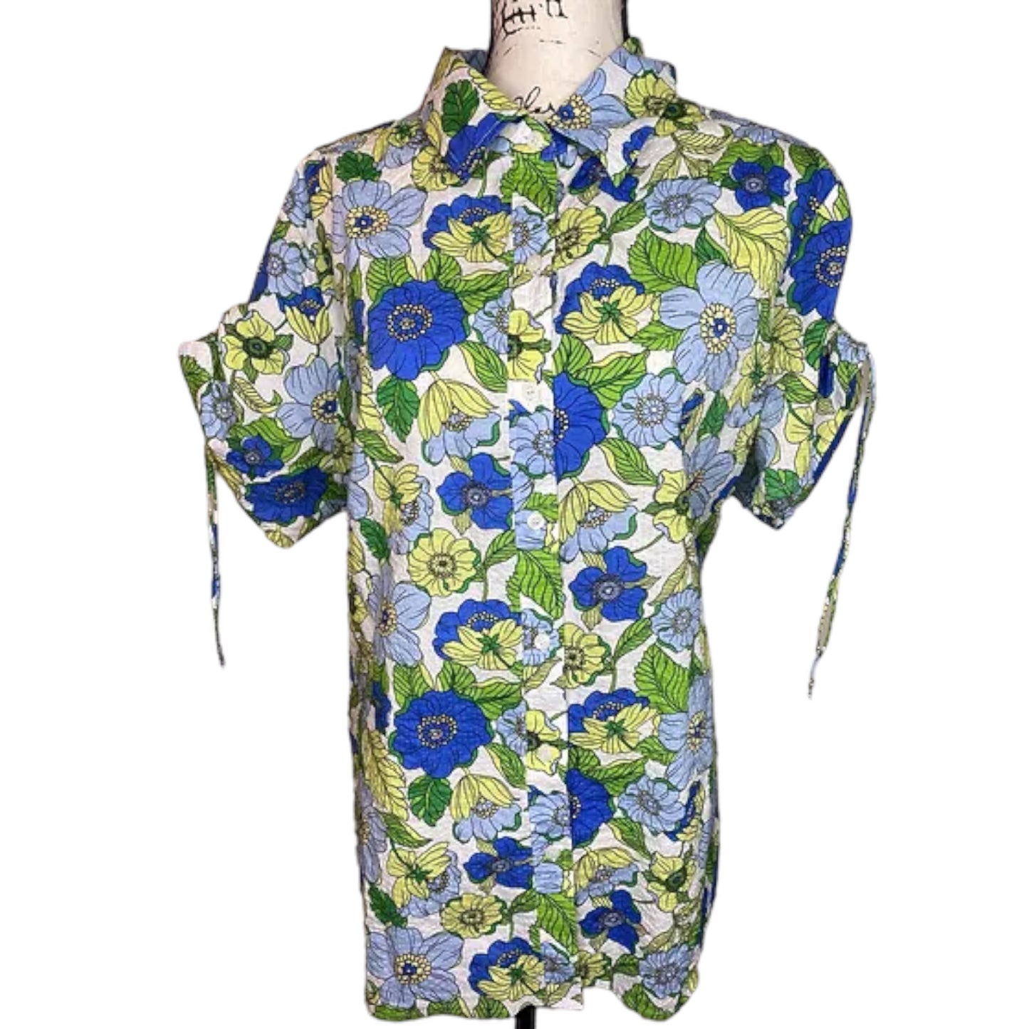 Blue & Green Floral Top