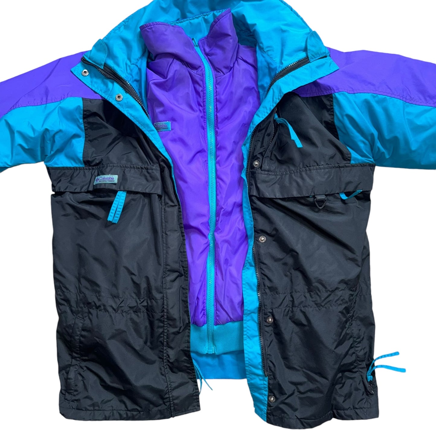 Vintage Columbia Gizmo Tech Series 3 in 1 Black Purple Turquoise Ski Jacket