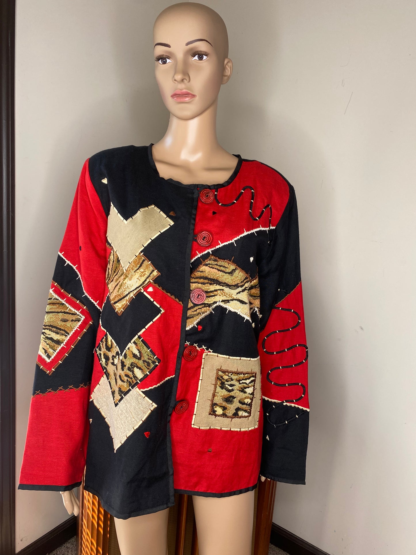 Red Black Animal Embroidered