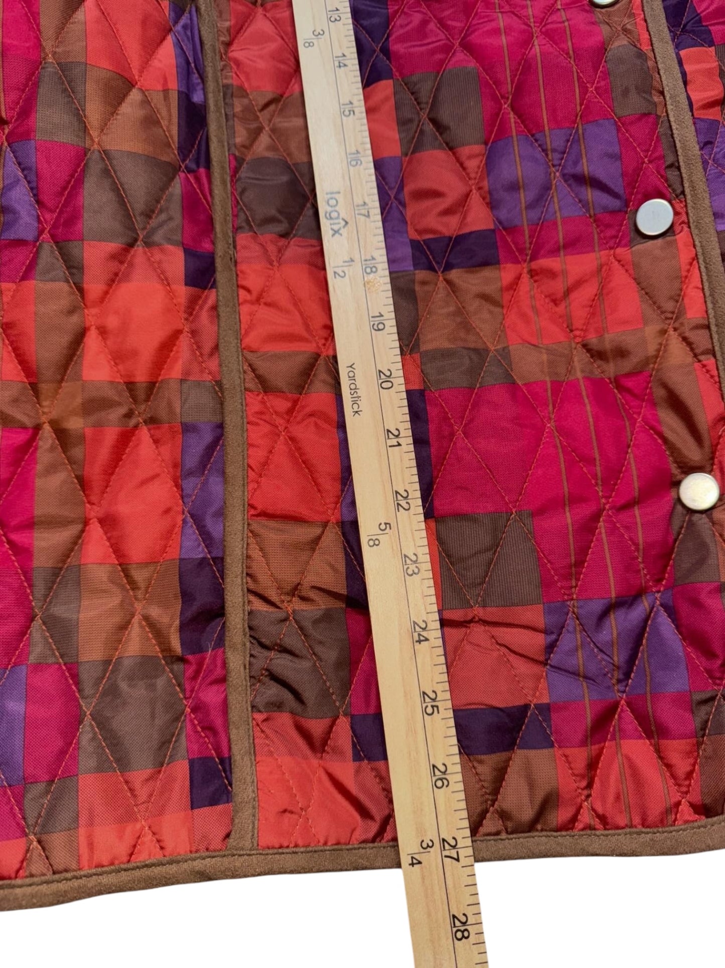 Multi-Color Checkered Quilted Jacket Snap Button