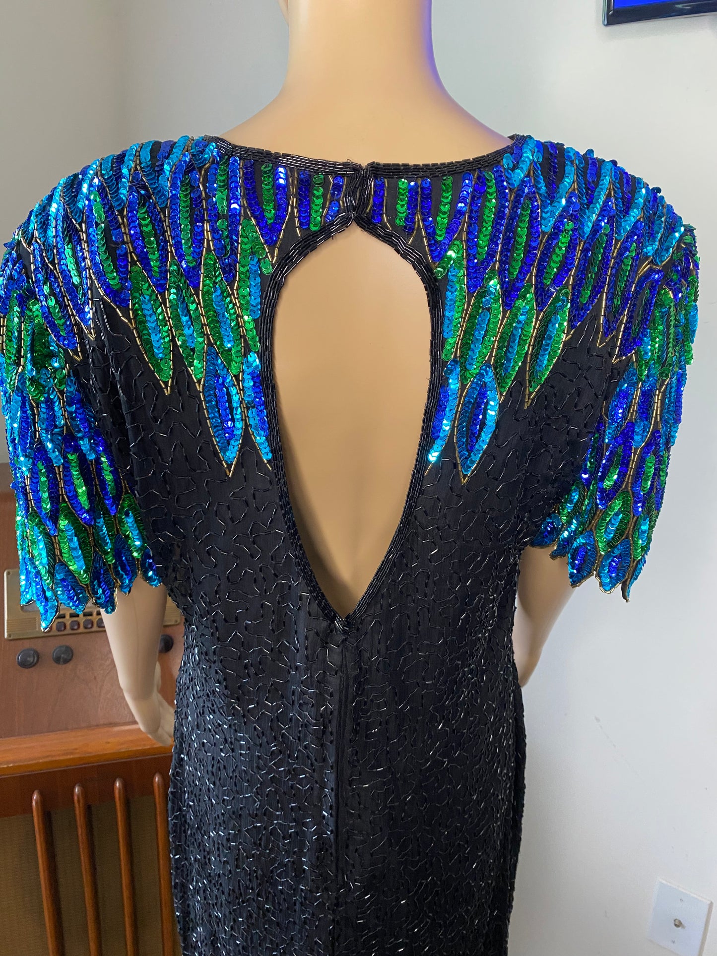 Vintage Peacock Silk Bead Sequin Dress