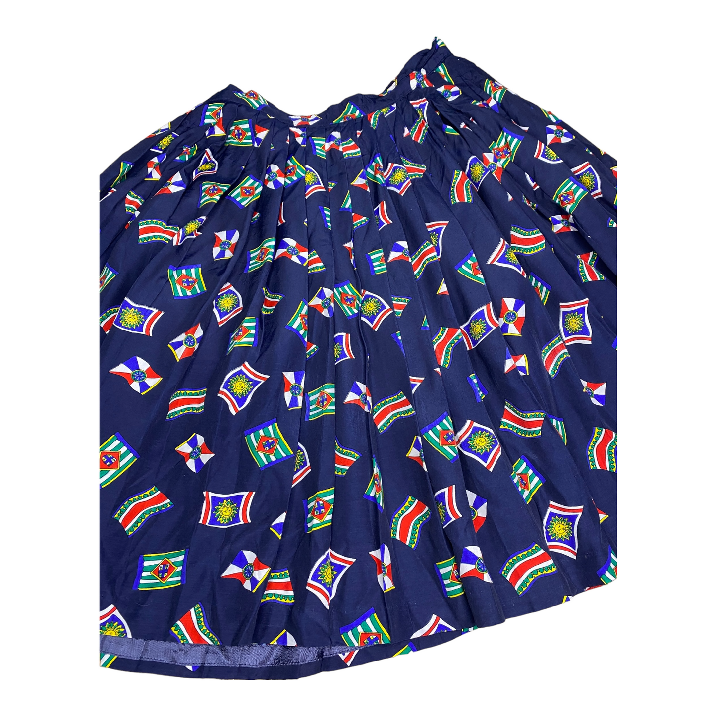 Vintage Talbots Navy Blue Nautical Celestial Sun Flags Print Pleated Skirt
