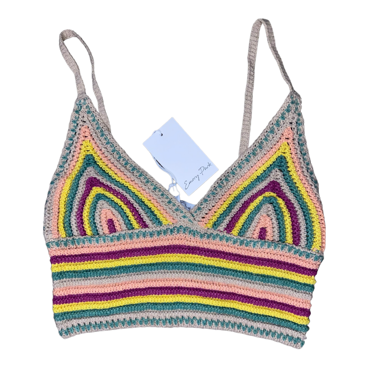 Festival Fit Pink Multi Striped Crochet Cropped Tank Top
