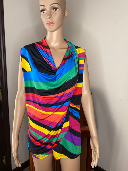 Rainbow Cowl Neck Ruched Tank Top