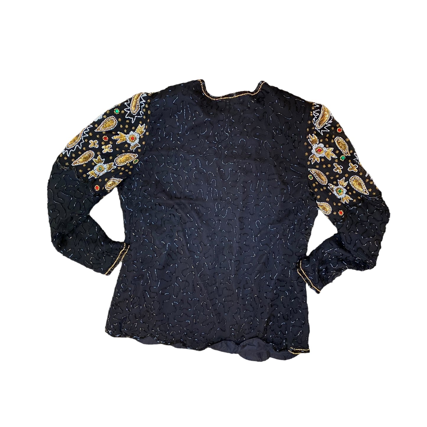 Paisley Sequined Design Beaded Silk Cardigan