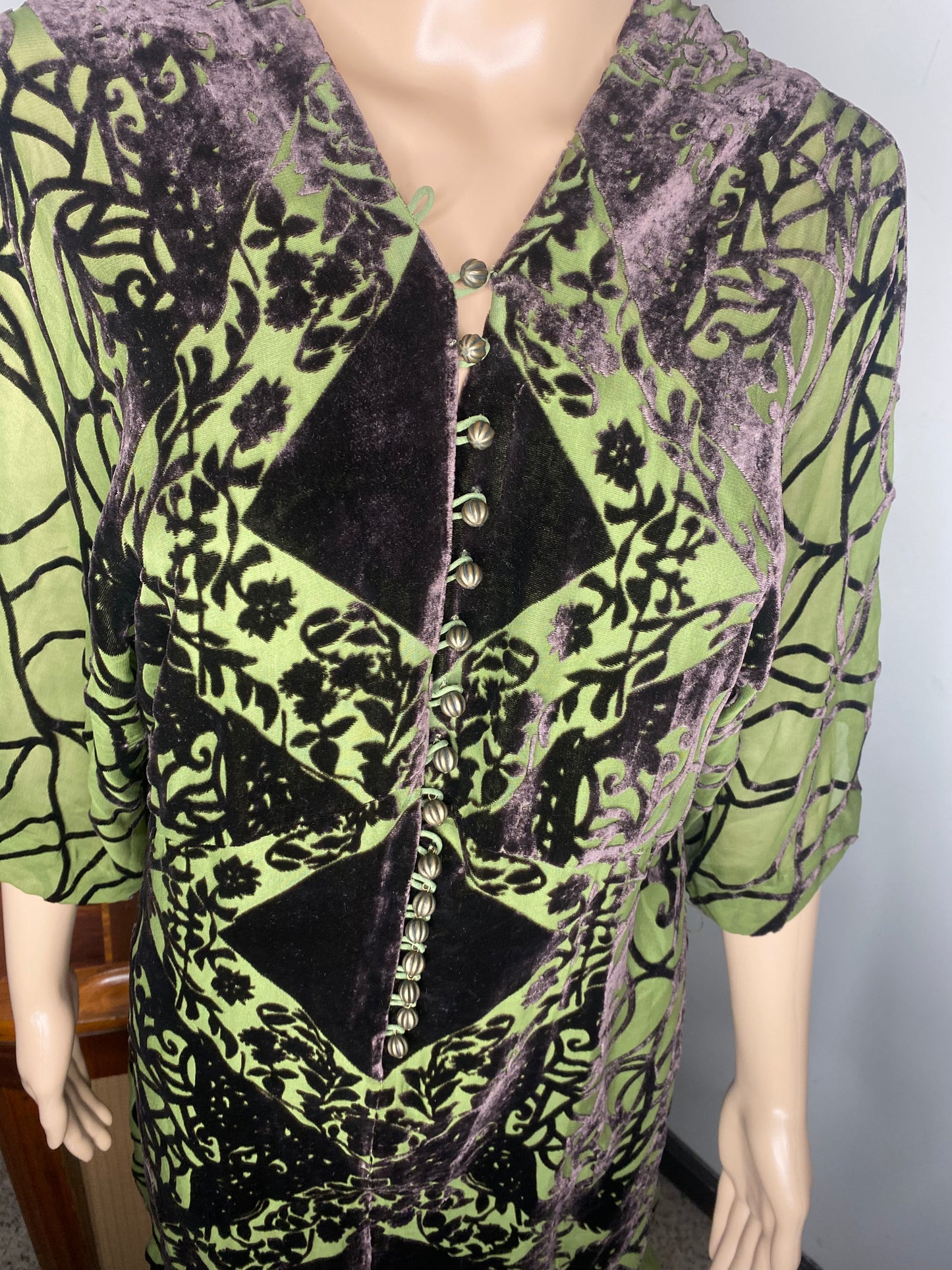 BCBG Maxazria Velvet Burnout Devore Green Tunic Top