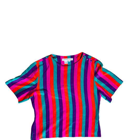 Rainbow Jewel Tone Multicolor Striped Silk Top