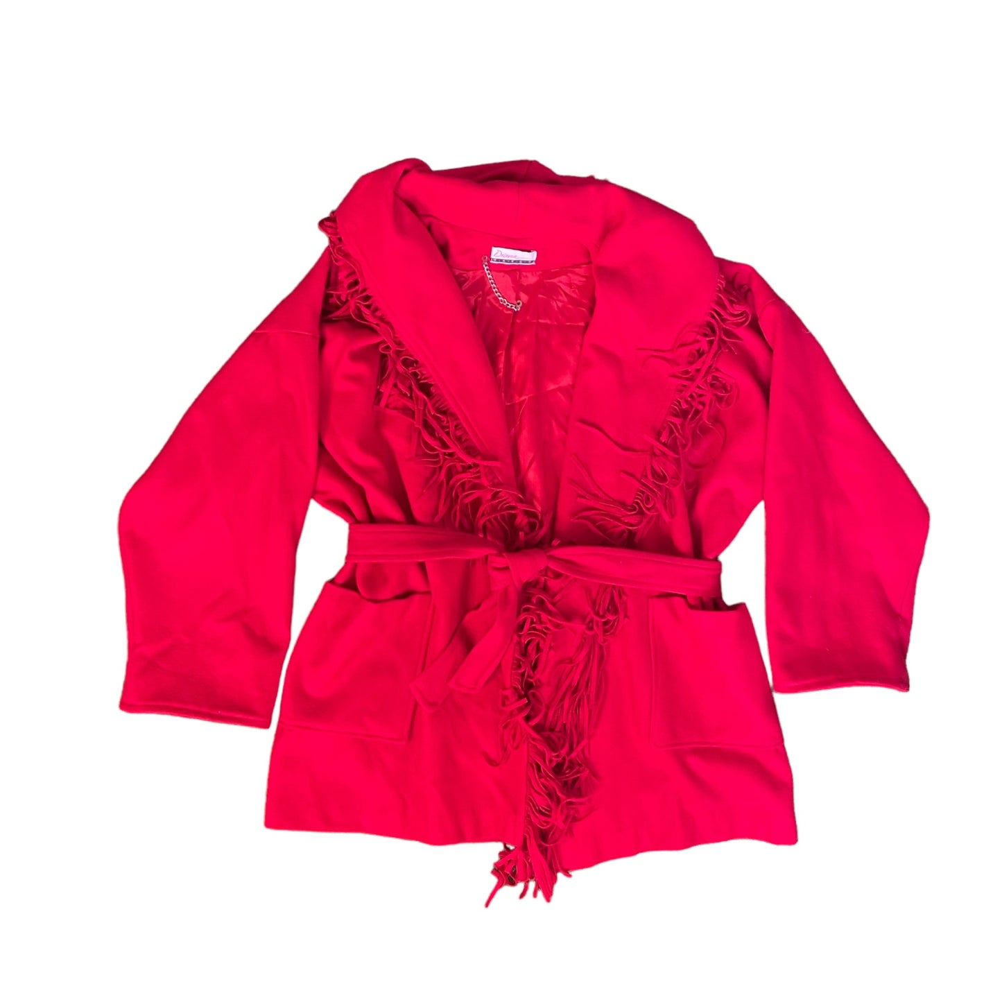 Red Wool Fringed Blanket Coat