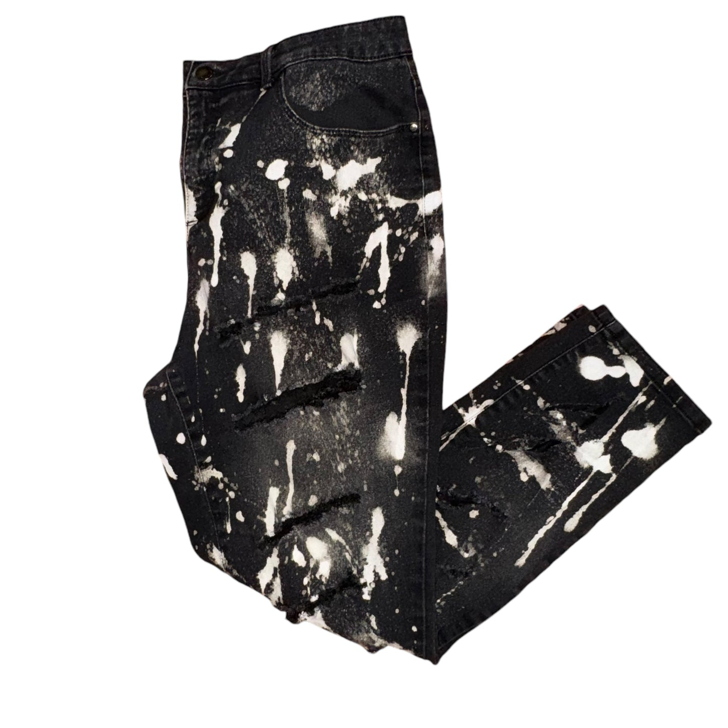 Black Distressed Hand Bleach Skinny Jeans