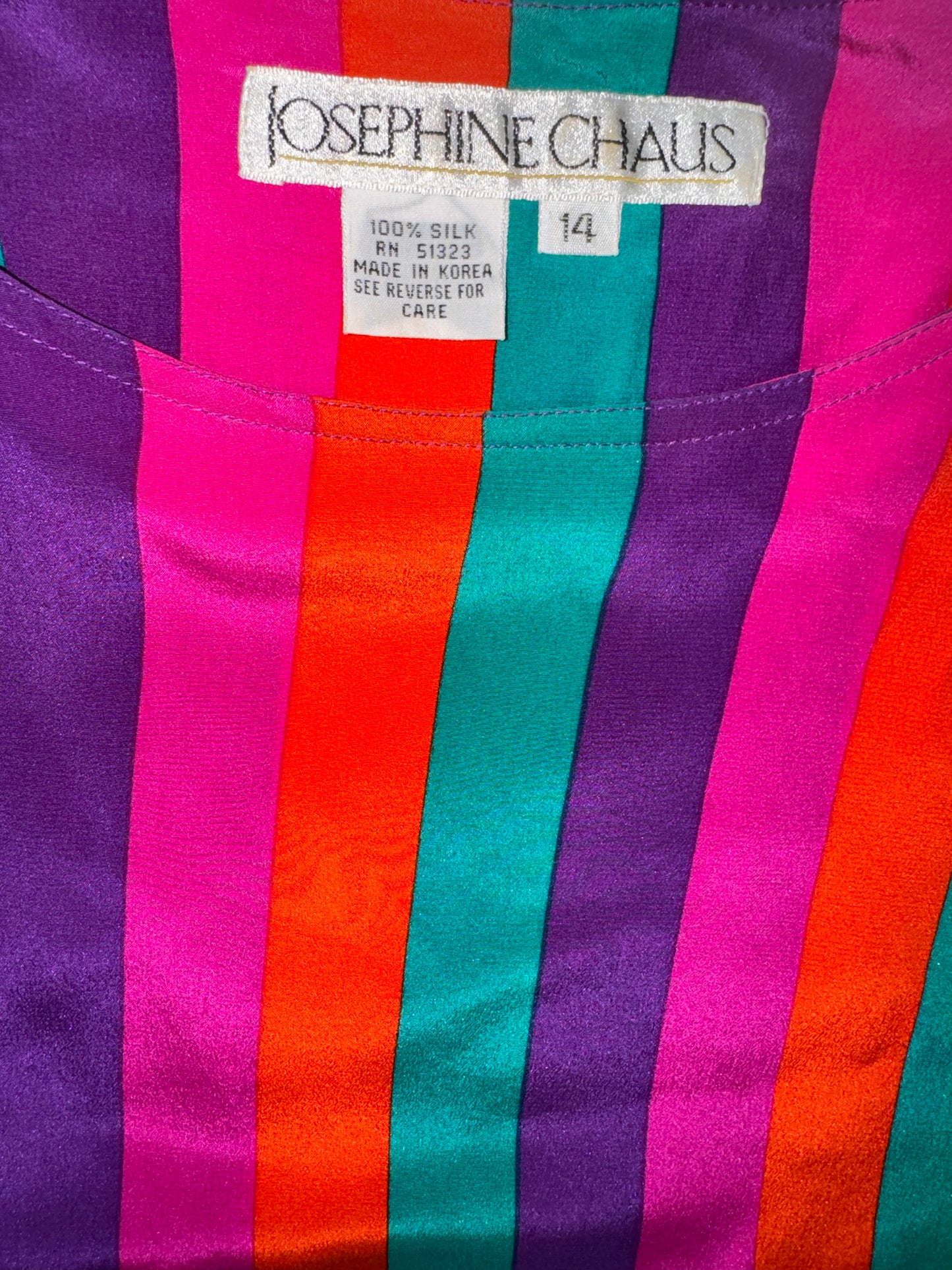 Rainbow Jewel Tone Multicolor Striped Silk Top