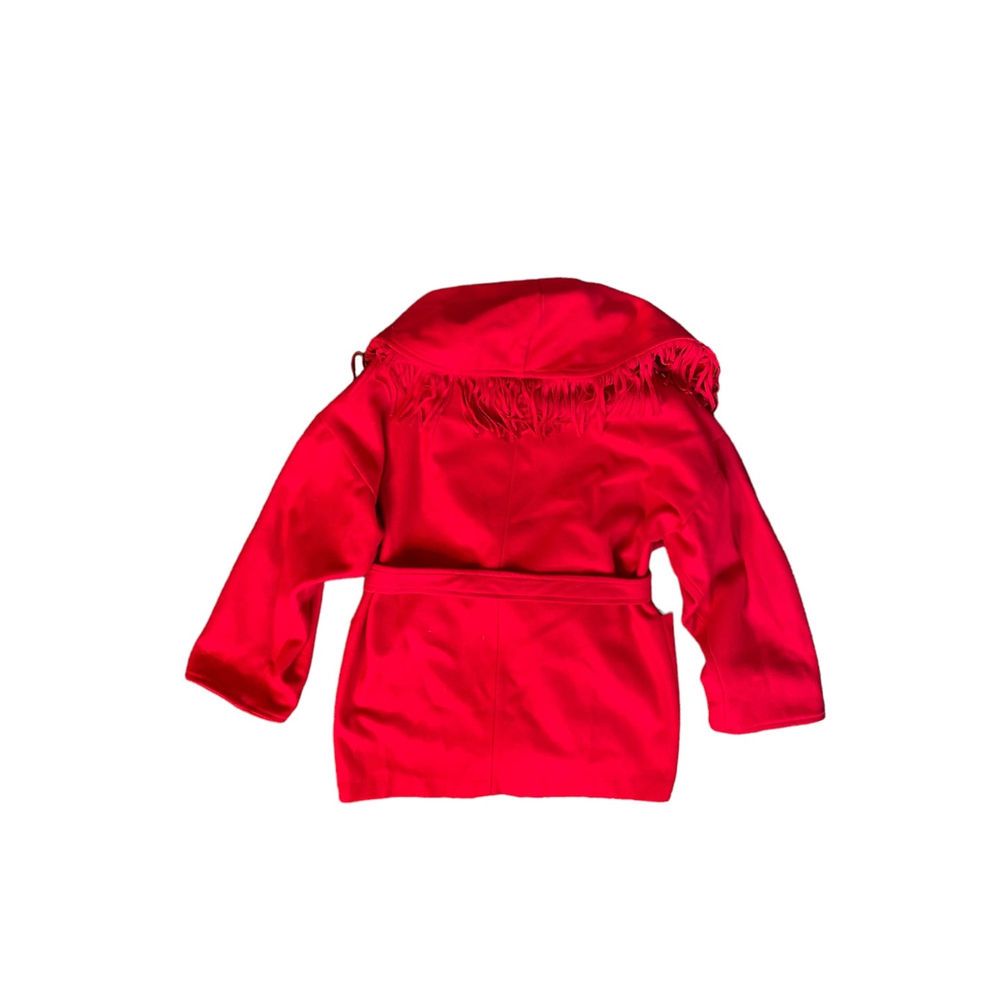 Red Wool Fringed Blanket Coat