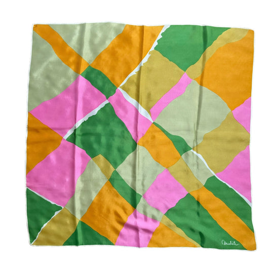 Pink Orange Green Gold Geometric Square Scarf