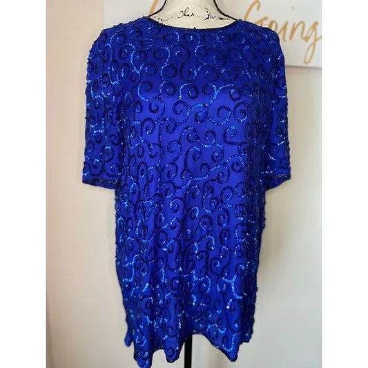 Royal Blue Sequins Swirl Top