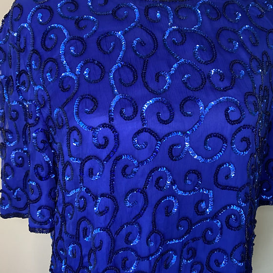 Royal Blue Sequins Swirl Top