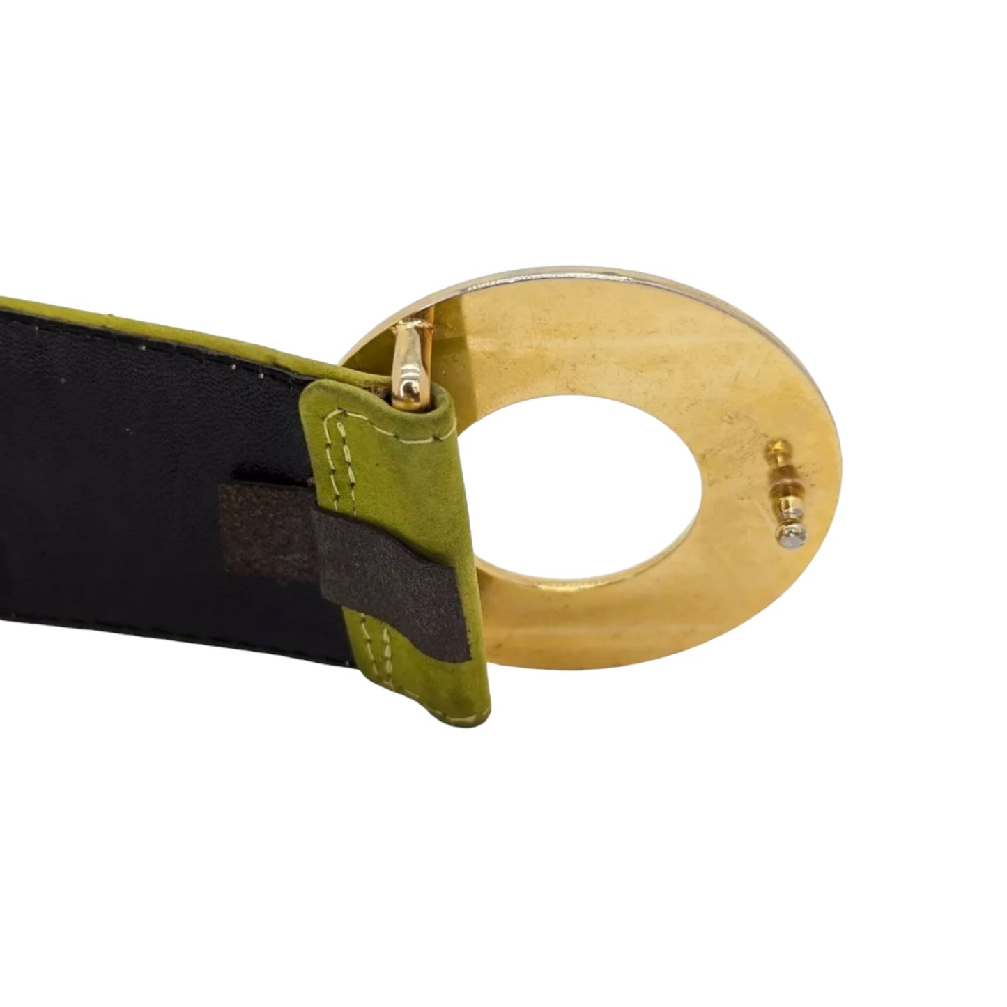 Escada Green Suede Belt With Gold Ring Buckle Accents