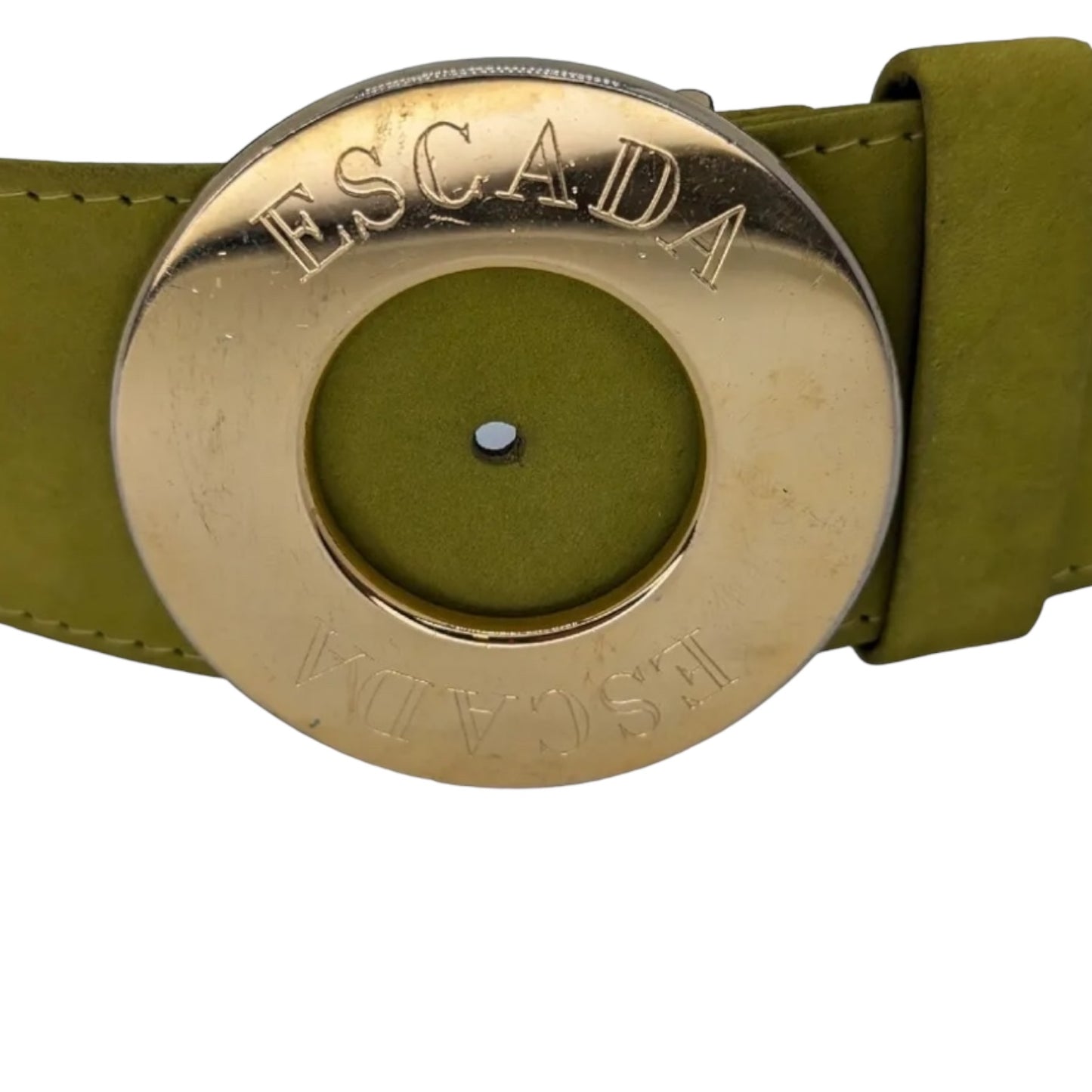 Escada Green Suede Belt With Gold Ring Buckle Accents