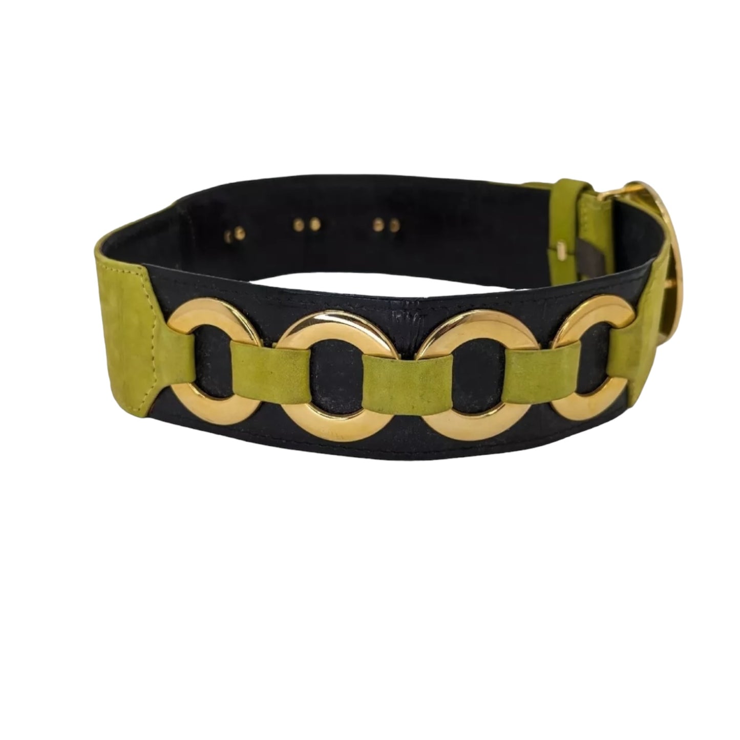 Escada Green Suede Belt With Gold Ring Buckle Accents