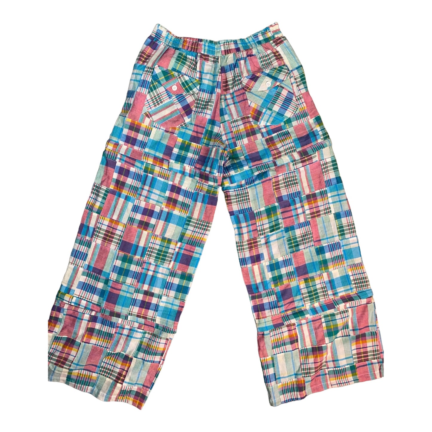 Chris Patchwork Plaid Convertible Pants, Turq/Pink