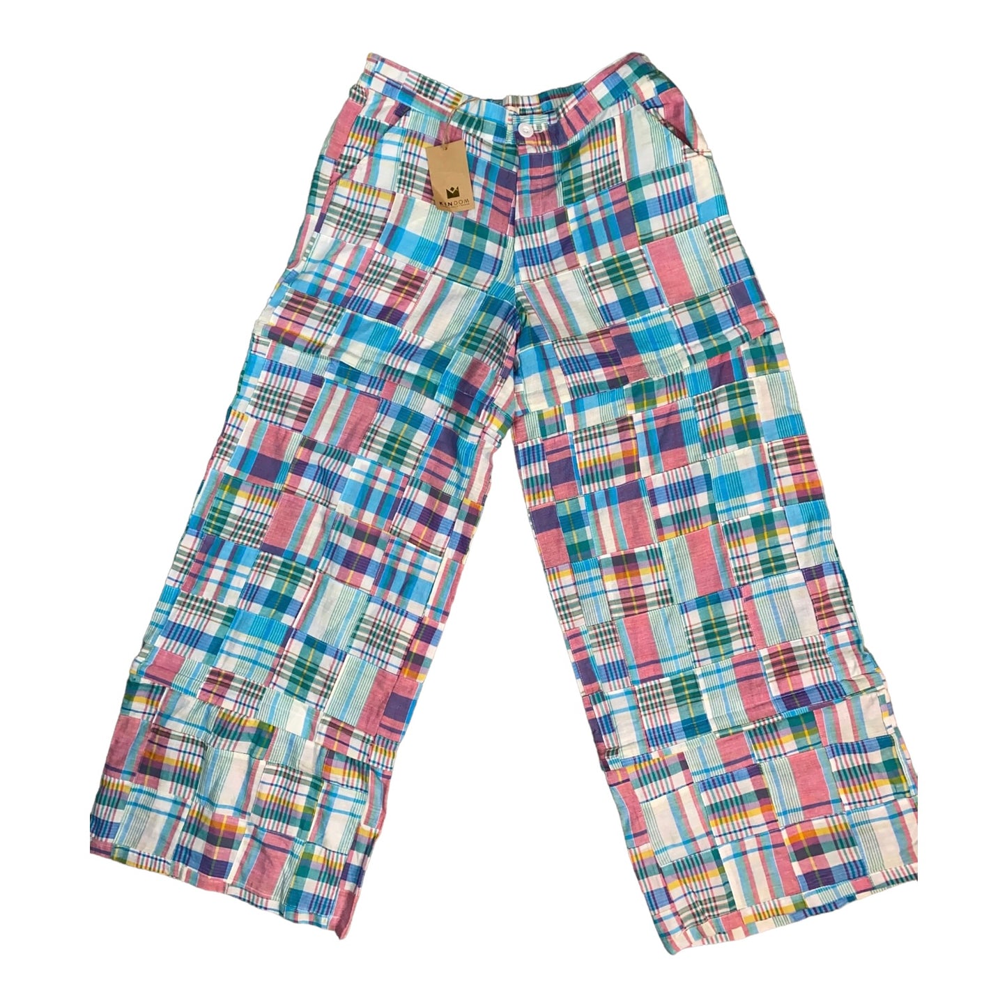 Chris Patchwork Plaid Convertible Pants, Turq/Pink