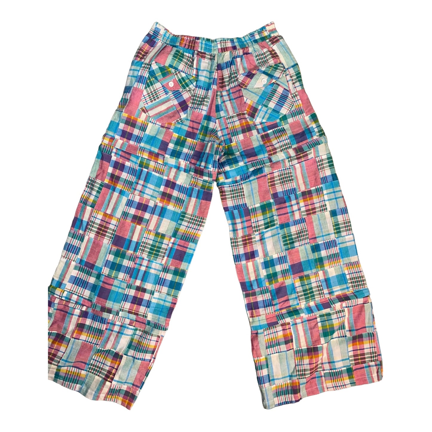 Chris Patchwork Plaid Convertible Pants, Turq/Pink